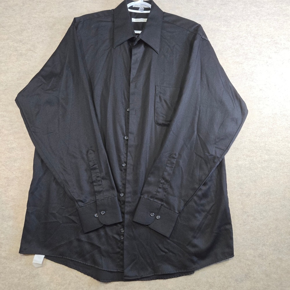 Geoffrey Beene Mens Black Sateen Dress Shirt Wrinkle Free 16.5 34/35 L Pocket